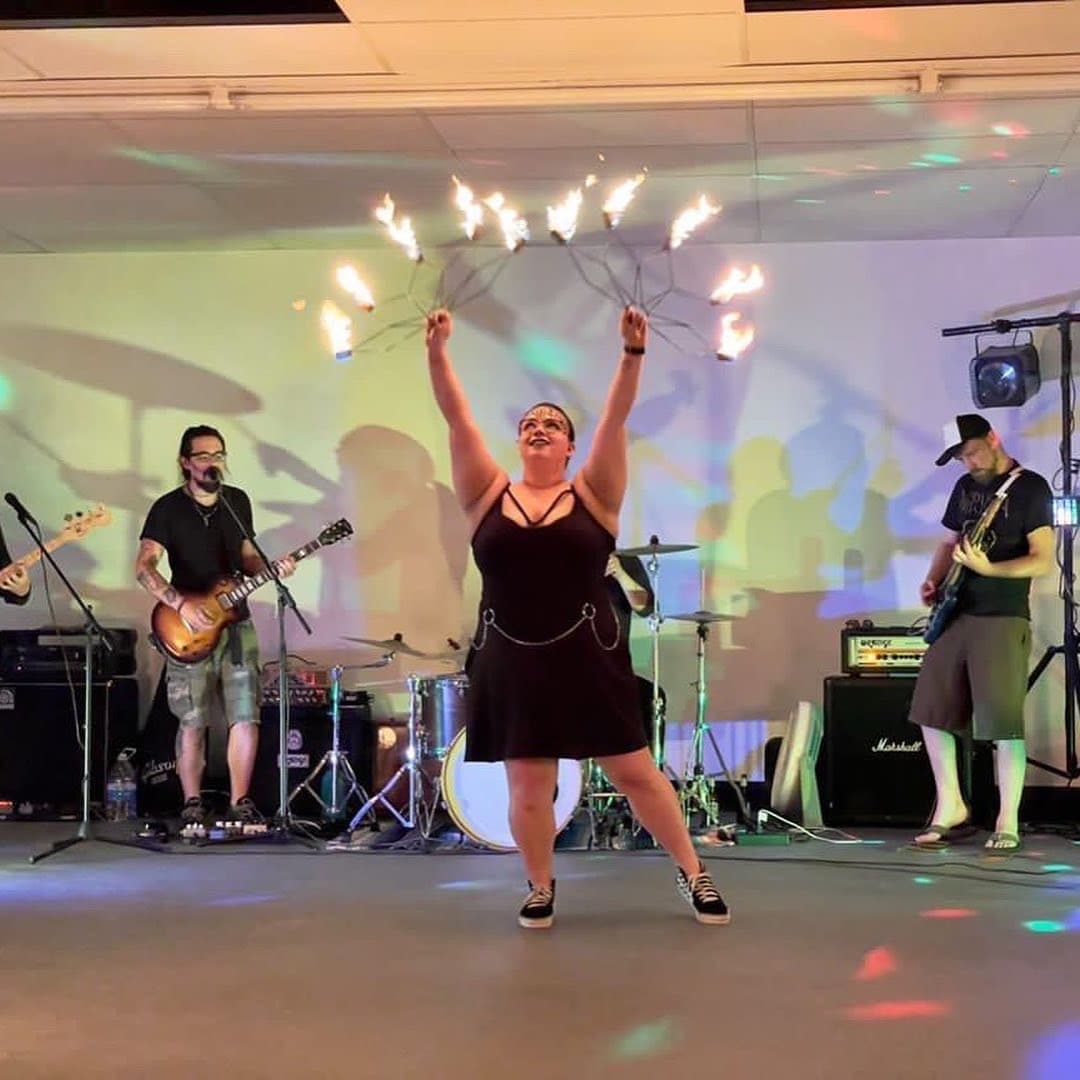 Fire fans with live band
